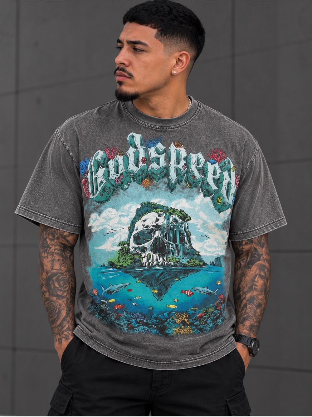 Charcoal Graphic Skull Island Short Sleeve Tee